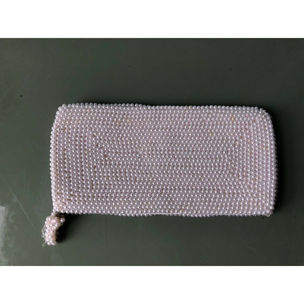 Vintage Clutch Beaded Art Deco Faux Pearl Evening Bag Handbag Made in Japan - Picture 3 of 7